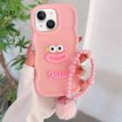 For iPhone 15 Plus Cartoon Sausage Mouth TPU Phone Case with Bead Chain(Pink) - 1