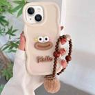 For iPhone 15 Plus Cartoon Sausage Mouth TPU Phone Case with Bead Chain(White) - 1