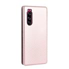 For Sony Xperia 5 ll Carbon Fiber Texture Horizontal Flip TPU + PC + PU Leather Case with Card Slot(Pink) - 3