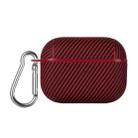 For AirPods Pro 2 Carbon Fibre Texture PU Earbuds Box PC Case with Hook(Red) - 1