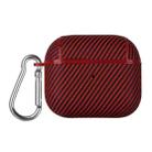 For AirPods 3 Carbon Fibre Texture PU Earbuds Box PC Case with Hook(Red) - 1