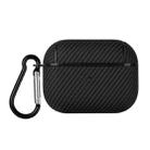 For AirPods Pro Carbon Fibre Texture PU Earbuds Box PC Case with Hook(Black) - 1