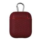 For AirPods 1 / 2 Carbon Fibre Texture PU Earbuds Box PC Case with Hook(Red) - 1