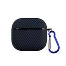 For AirPods 4 Fibre Texture PU Earbuds Box PC Case with Hook(Blue) - 1