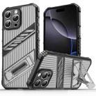 For iPhone 16 Pro Plating Holder PC Hybrid TPU Phone Case(Gray Black) - 1