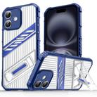 For iPhone 16 Plus Plating Holder PC Hybrid TPU Phone Case(Navy Blue) - 1