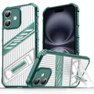 For iPhone 16 Plus Plating Holder PC Hybrid TPU Phone Case(Dark Green) - 1