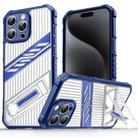 For iPhone 15 Pro Max Plating Holder PC Hybrid TPU Phone Case(Navy Blue) - 1