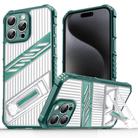 For iPhone 15 Pro Plating Holder PC Hybrid TPU Phone Case(Dark Green) - 1