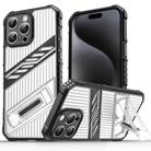 For iPhone 15 Pro Plating Holder PC Hybrid TPU Phone Case(Transparent Black) - 1