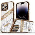For iPhone 14 Pro Max Plating Holder PC Hybrid TPU Phone Case(Desert Gold) - 1