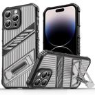 For iPhone 14 Pro Max Plating Holder PC Hybrid TPU Phone Case(Gray Black) - 1