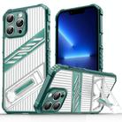 For iPhone 13 Pro Plating Holder PC Hybrid TPU Phone Case(Dark Green) - 1