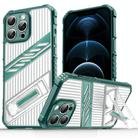 For iPhone 12 Pro Max Plating Holder PC Hybrid TPU Phone Case(Dark Green) - 1