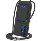 For Samsung Galaxy M14 4G Integrated Card Bag Solid Color Liquid Silicone Phone Case with Lanyard(Black) - 1