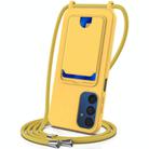 For Samsung Galaxy M14 4G Integrated Card Bag Solid Color Liquid Silicone Phone Case with Lanyard(Yellow) - 1