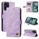 For Motorola Moto G35 Skin Feel Life Tree Metal Button Leather Phone Case(Purple) - 1