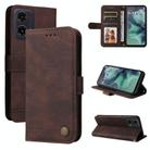 For Motorola Moto G35 Skin Feel Life Tree Metal Button Leather Phone Case(Brown) - 1