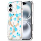For iPhone 16 Dual-side Laminating IMD MagSafe Phone Case(Blue Flowers) - 1