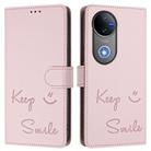 For vivo V50 5G Global Smile Embossing RFID Leather Phone Case(Pink) - 2