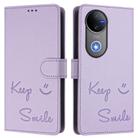 For vivo V50 5G Global Smile Embossing RFID Leather Phone Case(Light Purple) - 2