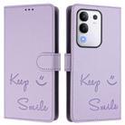 For vivo Y29 4G Global Smile Embossing RFID Leather Phone Case(Light Purple) - 2