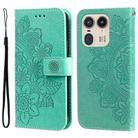 For Motorola Edge 50 Ultra / X50 Ultra Seven-petal Flowers Embossing Leather Phone Case(Green) - 1