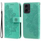 For Motorola Moto G04 / G04s / G24 / E14 Seven-petal Flowers Embossing Leather Phone Case(Green) - 1
