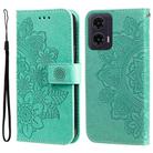 For Motorola Moto G35 Seven-petal Flowers Embossing Leather Phone Case(Green) - 1