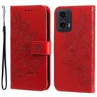 For Motorola Moto G35 Seven-petal Flowers Embossing Leather Phone Case(Red) - 1