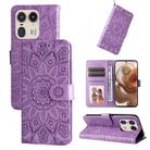 For Motorola Edge 50 Ultra / X50 Ultra Embossed Sunflower Leather Phone Case(Purple) - 1