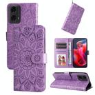 For Motorola Moto G04 / G04s / G24 / E14 Embossed Sunflower Leather Phone Case(Purple) - 1