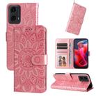 For Motorola Moto G04 / G04s / G24 / E14 Embossed Sunflower Leather Phone Case(Rose Gold) - 1