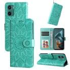 For Motorola Moto G05 / E15 Embossed Sunflower Leather Phone Case(Green) - 1