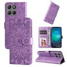 For Motorola Moto G15 / G15 Power Embossed Sunflower Leather Phone Case(Purple) - 1