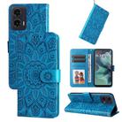 For Motorola Moto G35 Embossed Sunflower Leather Phone Case(Blue) - 1