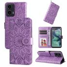 For Motorola Moto G35 Embossed Sunflower Leather Phone Case(Purple) - 1