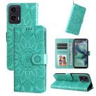 For Motorola Moto G35 Embossed Sunflower Leather Phone Case(Green) - 1