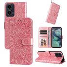 For Motorola Moto G35 Embossed Sunflower Leather Phone Case(Rose Gold) - 1