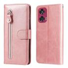 For Motorola Edge 50 Fusion Fashion Calf Texture Zipper Leather Phone Case(Rose Gold) - 1