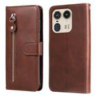 For Motorola Edge 50 Ultra / X50 Ultra Fashion Calf Texture Zipper Leather Phone Case(Brown) - 1