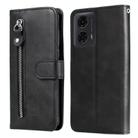 For Motorola Moto G04 / G04s / G24 / E14 Fashion Calf Texture Zipper Leather Phone Case(Black) - 1