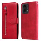 For Motorola Moto G04 / G04s / G24 / E14 Fashion Calf Texture Zipper Leather Phone Case(Red) - 1