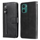For Motorola Moto G05 / E15 Fashion Calf Texture Zipper Leather Phone Case(Black) - 1