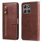 For Motorola Moto G15 / G15 Power Fashion Calf Texture Zipper Leather Phone Case(Brown) - 1
