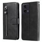 For Motorola Moto G35 Fashion Calf Texture Zipper Leather Phone Case(Black) - 1