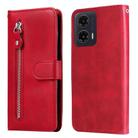 For Motorola Moto G35 Fashion Calf Texture Zipper Leather Phone Case(Red) - 1