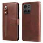 For Motorola Moto G75 5G Fashion Calf Texture Zipper Leather Phone Case(Brown) - 1