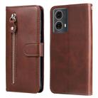 For Motorola Moto G85 / S50 Neo Fashion Calf Texture Zipper Leather Phone Case(Brown) - 1