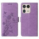 For Motorola Edge 50 Ultra / X50 Ultra Embossed Butterfly Flowers Leather Phone Case(Purple) - 1